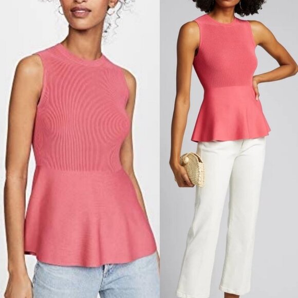 Theory Textured Gloss Shell Hot Pink Ribbed Knit Top Size XS Peplum Sleeveless - Picture 10 of 10
